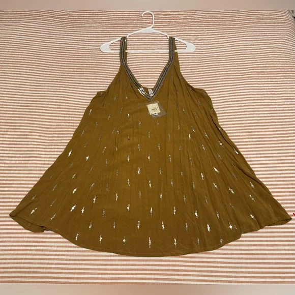 Free People Rising Sun Mustard Dress with Silver Accents NWT - Picture 6 of 6